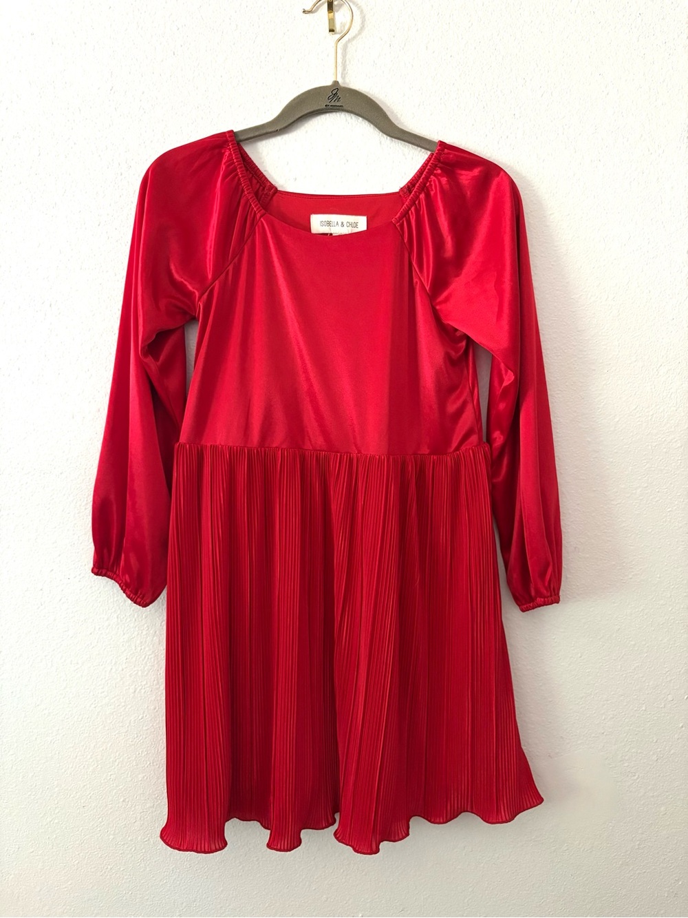 Isobella & Chloe Girls Red Long-Sleeve Pleated Dress 10